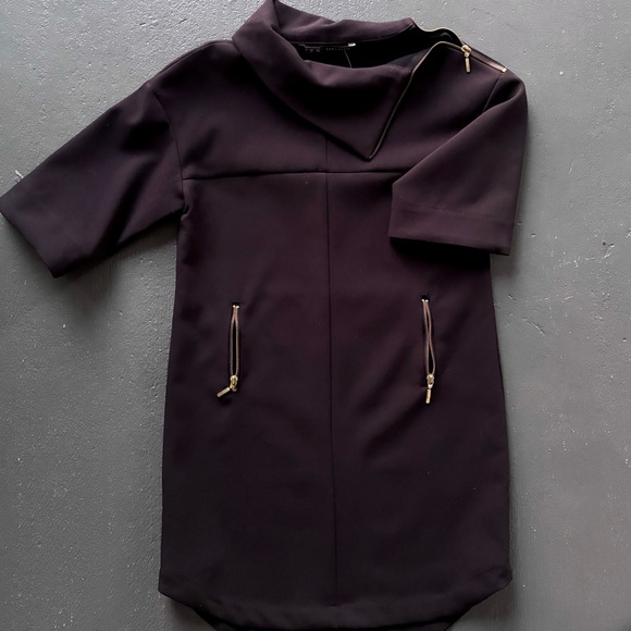 ZARA Exposed Gold Metal Zippers High Collar Boxy Silhouette Mini Dress - Picture 8 of 13